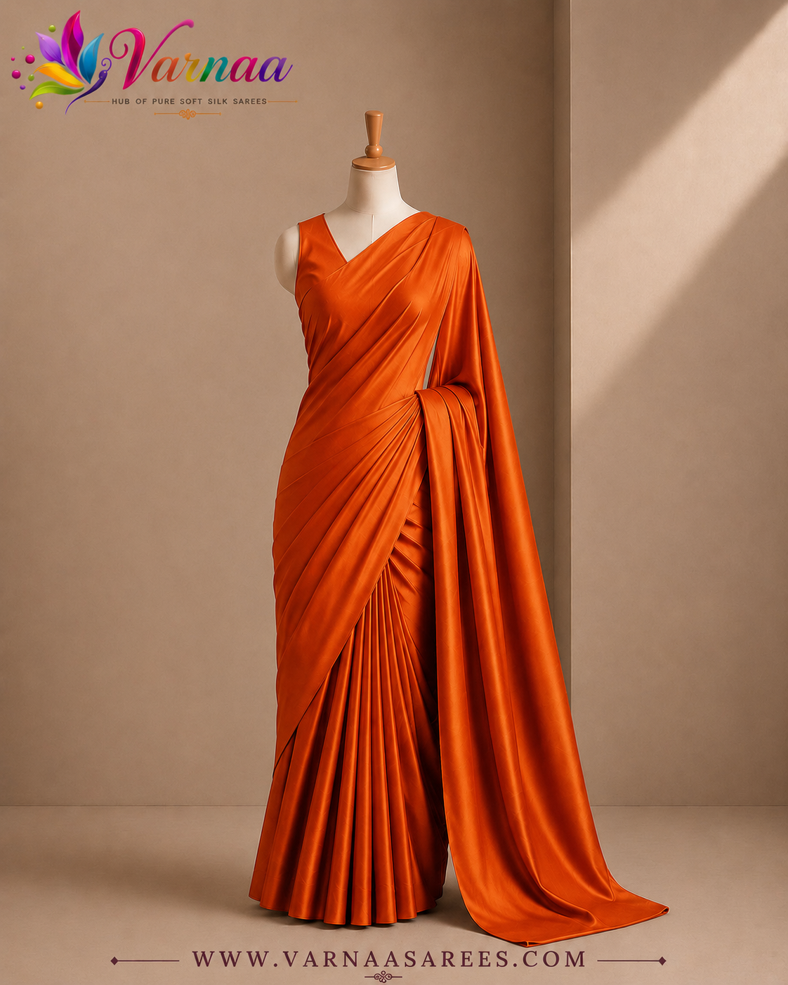 VSP727 - orange color body, pallu , blouse - Pure silk saree