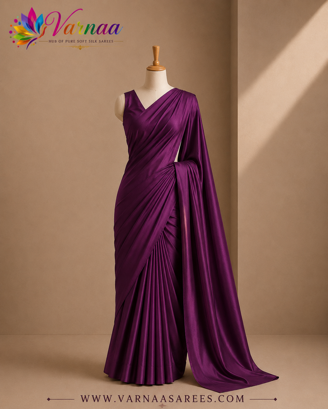 VSP728 - dark purple color body, pallu , blouse - Pure silk saree