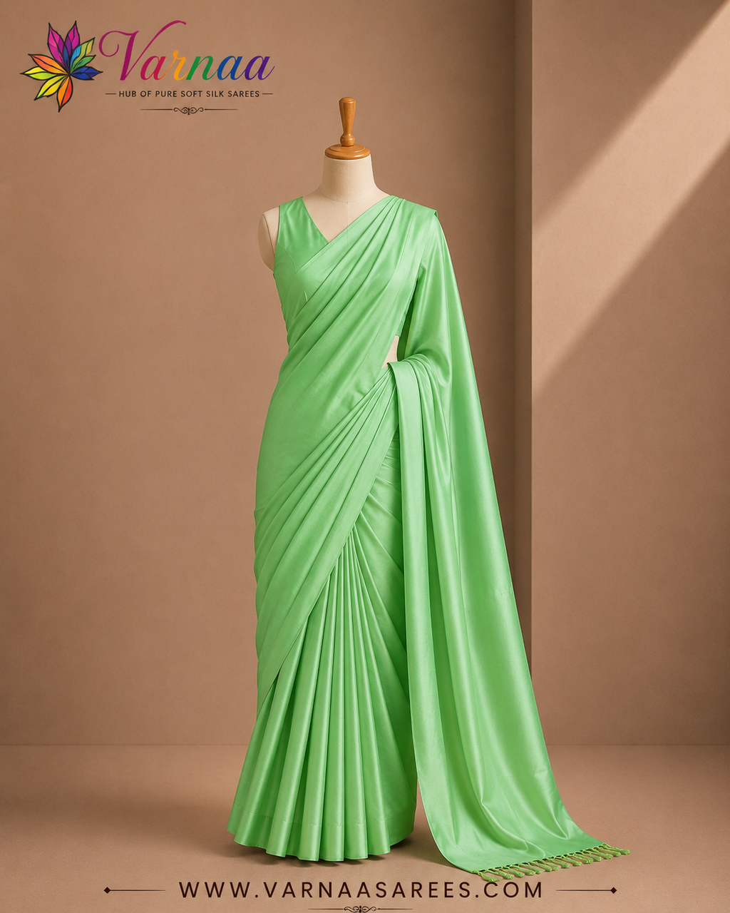 VSP416 - pista green color body, pallu , blouse - Pure silk saree