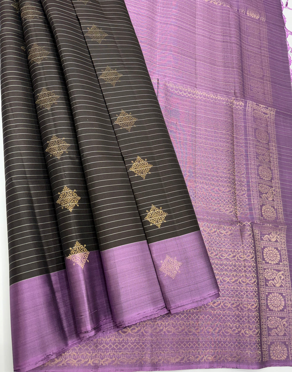 VSF971 - brown color body & lavender color pallu,blouse - Pure silk saree