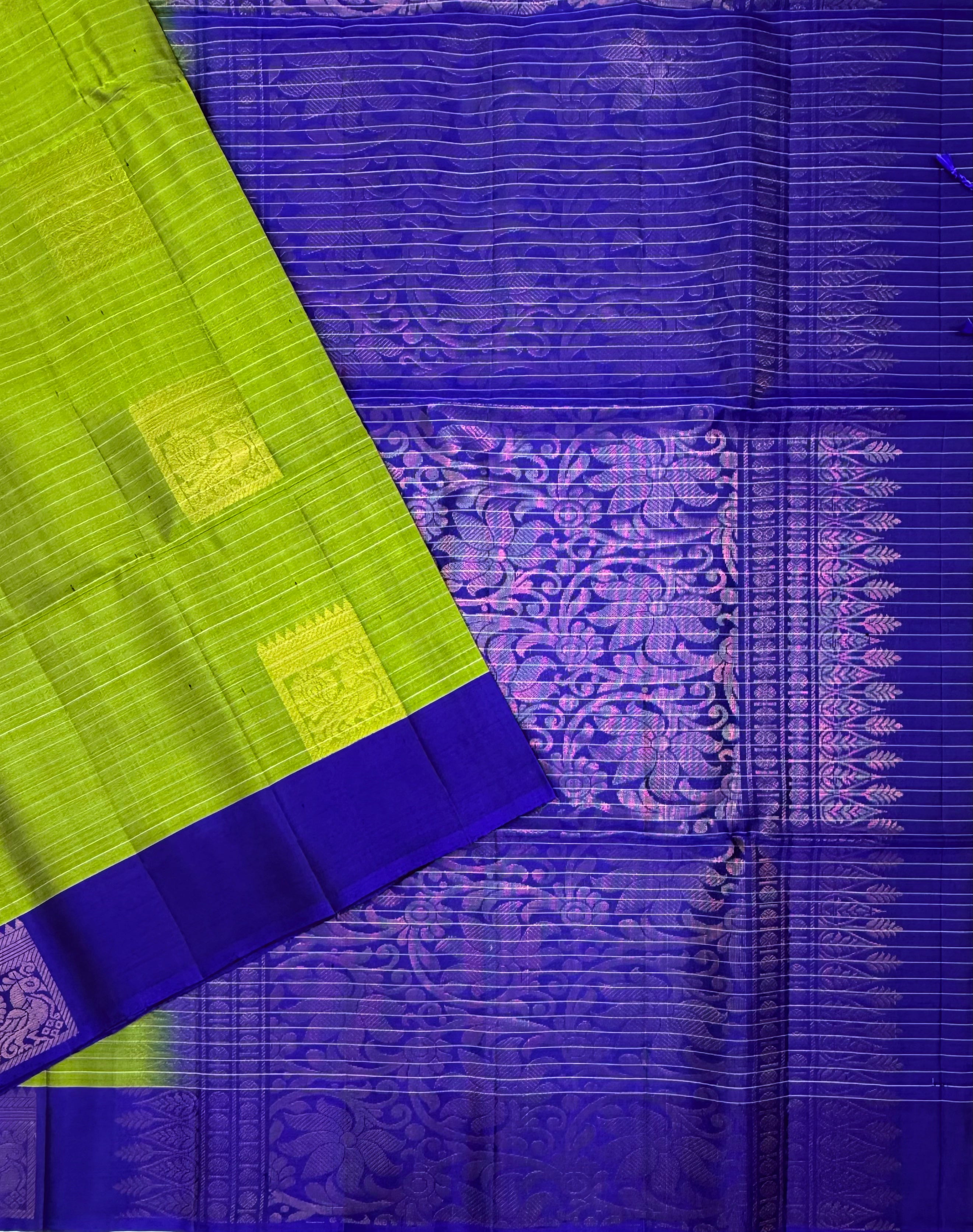 VSF973 - green color body & royal blue color pallu,blouse - Pure silk saree