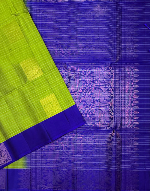 VSF973 - green color body & royal blue color pallu,blouse - Pure silk saree