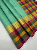 VSPP32 - turquoise blue color body & multicolor pallu,blouse - Pure silk saree